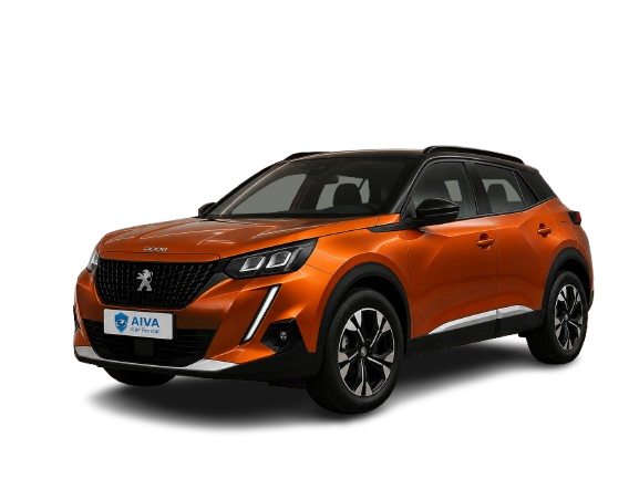 Turuncu renkli 2024 Peugeot 2008 SUV, önden üç çeyrek açıyla görüntüleniyor