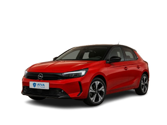 Siyah arka plan önünde kırmızı 2025 Opel Corsa
