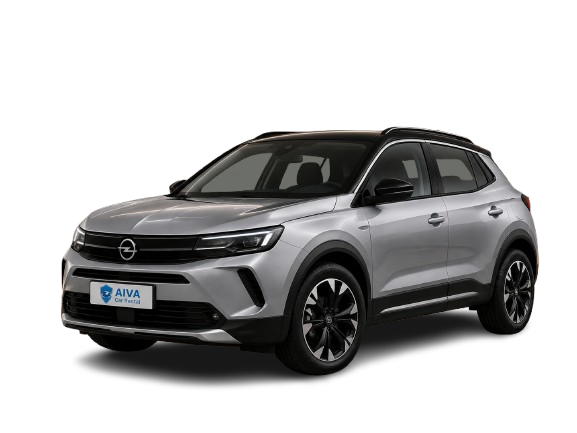 Önden üç çeyrek açıyla görülen gri 2024 Opel Crossland Semi-SUV